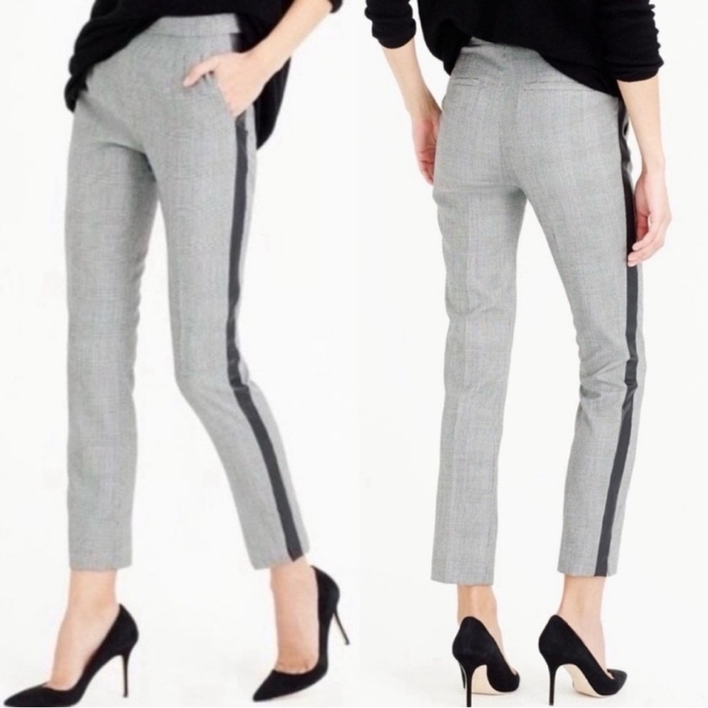 J. Crew Martie Gray Plaid Cropped Pants Sz 8T  Black Side Stripe NWT